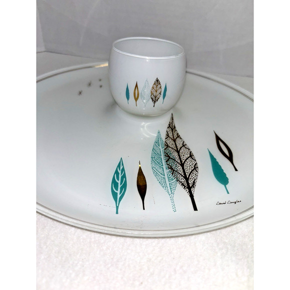 MCM David Douglas Prestige Atomic Leaf 13in Chip & Dip Set White Gold Blue Glass - Picture 1 of 12